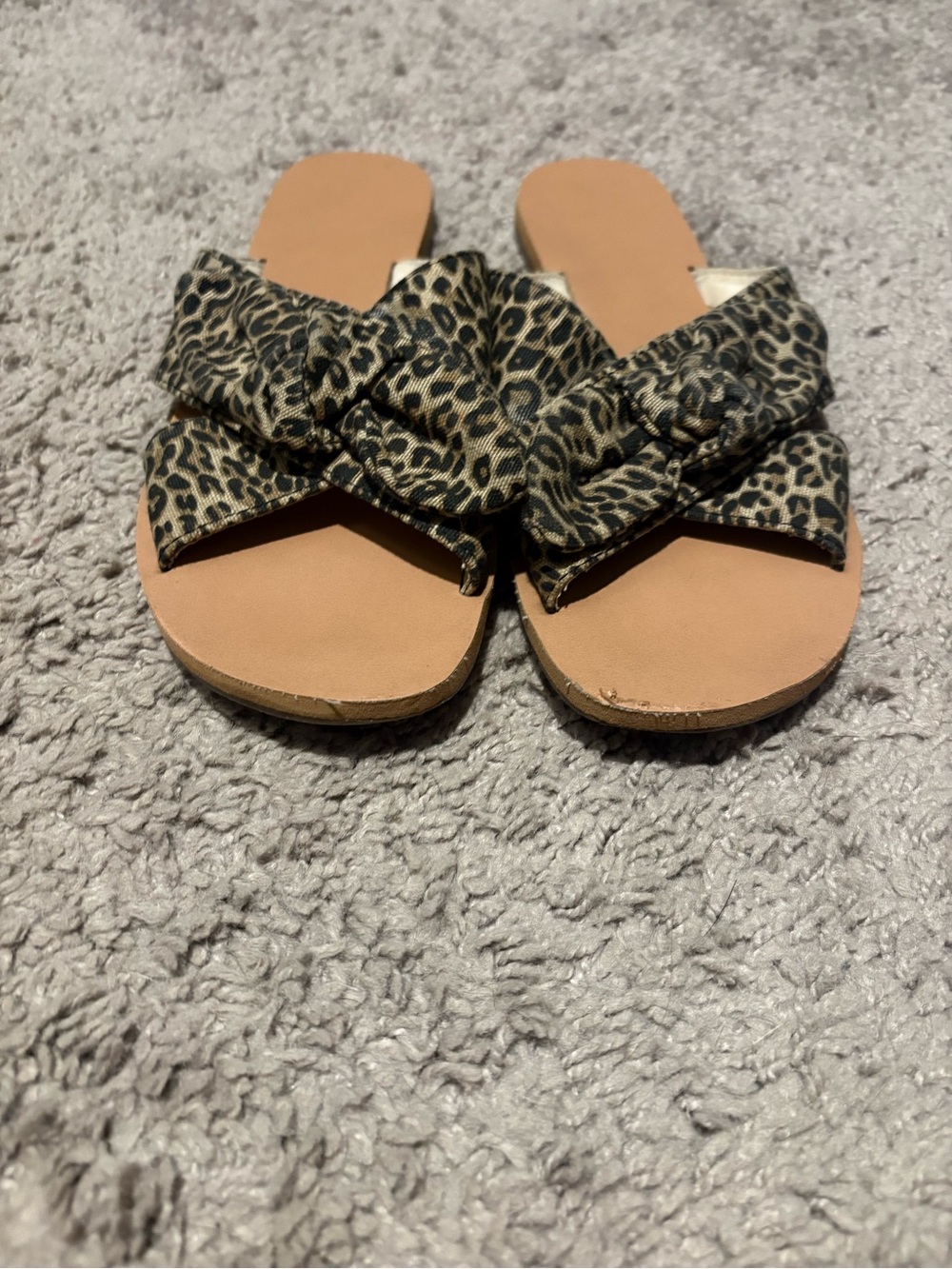 Womens Leopard Print Slide Sandals - Brown